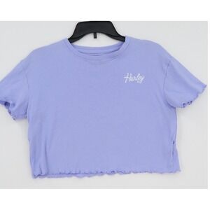 Hurley Girls Purple Ribbed Lettuce Edge Crop Top Embroidered Logo Size M 10-12